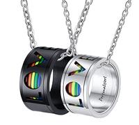 JZWCHQ Pair of Necklace for Her 2 Pieces, Stainless Steel Pendant Rings 11 mm Love Spinner Partner Chains Boys Black, Men's Necklace 60 cm, Women's Chain 50 cm, Size 54 & 62, Stainless Steel,