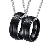 JZWCHQ Pair of/Stainless Steel Necklaces, Pair of Ring with Pendant, Brushed Carbon Fibre for Women, Men, Women, 50 cm, Man, 60 cm, No ciconia