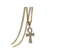 JZWCHQ Paperclip Gold Plated Ankh Cross Pendant Necklace Flat Figaro Chain Egyptian Cross Necklace for Women