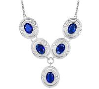 JZWCHQ Pendant Elegant Silver Plated Necklace Zirconia Hollow Oval Shape,Colour:Red (Color : Deep Blue Zirconia)
