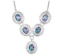 JZWCHQ Pendant Elegant Silver Plated Necklace Zirconia Hollow Oval Shape,Colour:Red (Color : Deep Blue Zirconia)