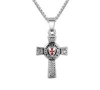 JZWCHQ Pendant Necklace,Men's Stainless Steel Templar Red Knight Necklace Vintage Punk Crusader Freemason Amulet Jewelry Gift/