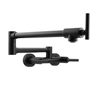 JZWCHQ Pot Filler Faucet Wall Mounted, 3 Handles Dual Holes Solid Brass Folding Kitchen Restaurant Sink Faucet with Double Joint Swing Arm,Black(Black)