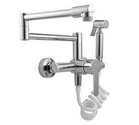 JZWCHQ Pot Filler Wall-Mounted hot and Cold Mixer tap Sprayer, Brass Single Handle Double Joint Swing arm Kitchen Sink Faucet with 2-Modes Swivel spout,Black