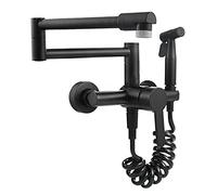 JZWCHQ Pot Filler Wall-Mounted hot and Cold Mixer tap Sprayer, Brass Single Handle Double Joint Swing arm Kitchen Sink Faucet with 2-Modes Swivel spout,Black