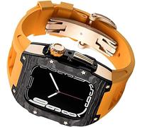 JZWCHQ Premium Carbon Fiber+Titanium Alloy Case Rubber Band Loops for 8/7 45mm, Metal Frame Stainless Steel Buckle Fluororubber Strap for Watch 6 44mm Accessories