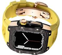 JZWCHQ Premium Carbon Fiber+Titanium Alloy Case Rubber Band Loops for 8/7 45mm, Metal Frame Stainless Steel Buckle Fluororubber Strap for Watch 6 44mm Accessories