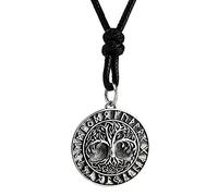 JZWCHQ Retro 925 Sterling Silver Yggdrasil Word Tree of Life Pendant Necklace with Viking Runes for Men Women 60cm Chain