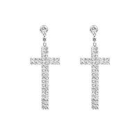 JZWCHQ Rhinestone Cross Dangle Stud Earrings for Women Silver-Toned Crystal Cubic Zirconia Faith Charms Statement Drop Dangling Studs Delicate Lightweight Wedding Birthday Christmas Jewelry Gifts