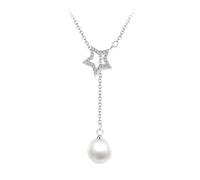 JZWCHQ rhinestone hollow star necklace for women 925 chain adjustable tassel pendant pearl necklace