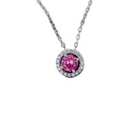 JZWCHQ Round 1.1ct Pink Sapphire 925 Sterling Silver Pendant Necklace for Women Gemstone Jewelry Anniversary