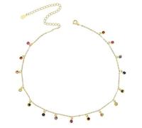 JZWCHQ Round Bezel Drip Necklace 925 Sterling Silver Dainty Layering Necklace Gold Filled Delicate Rainbow Choker