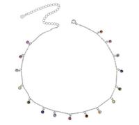 JZWCHQ Round Bezel Drip Necklace 925 Sterling Silver Dainty Layering NecklaceDelicate Rainbow Choker