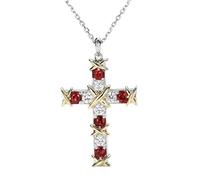 JZWCHQ Ruby Diamond Cross Pendant Real 925 Sterling Silver Wedding Pendants Necklace For Women men moissanite Jewelry Gift