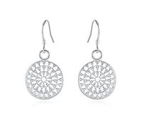 JZWCHQ S925 Sterling Silver Dangle Drop Earrings for Women with Filigree Hollow Disc, Hypoallergenic Hoop Drop Earrings, Jewellery for Girls