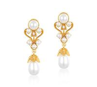 JZWCHQ S925 Sterling Silver Light Luxury Vintage Lace Flower Vine Pearl Earrings Plated 9K Gold Shell Beads Drop Earrings