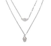 JZWCHQ Sexy Women Jewelry Lucky Cham Drop Silver Color Paved Jewelry Double Layer Necklace Real 925 Silver