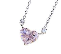 JZWCHQ Shiny Citrine Pink White Gemstone Heart Shaped Pendant Necklace for Women 925 Silver Jewelry Gift
