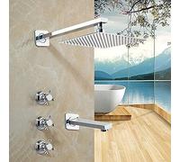 JZWCHQ Shower Kits, 10 Inch Chrome Finished Shower Faucets Wall Mounted Shower Faucet Round Square Rainfall Shower Head Water Mixer Shower Sets