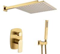 JZWCHQ Shower System, Shower Faucet 10-12 inch Brass Bathroom Luxury Rain Mixer Combo Set Wall Mounted Rainfall Shower Head System, Brushed Gold Shower Set (12 Inch)