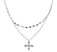 JZWCHQ Silver Color Double-layer Necklace for Women Cross Clavicle Chain Short Choker Female Korean Personality Jewelry