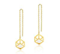 JZWCHQ Simple Love Cube Natural Freshwater Pearl Hollow Ear Line S925 Silver Plated 9K Gold Female Earrings