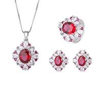 JZWCHQ simulation ruby gemstone high carbon diamond pendant necklace stud earrings ring wedding party jewelry sets for women