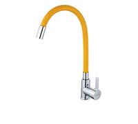 JZWCHQ Sink Tap Kitchen Bathroom,Chrome Brass Black Kitchen Sink Faucet Flexible Rubber Hot Cold Water Mixer Tap Rotation Kitchen Tap/Yellow