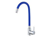 JZWCHQ Sink Tap Kitchen Bathroom,Chrome Brass Black Kitchen Sink Faucet Flexible Rubber Hot Cold Water Mixer Tap Rotation Kitchen Tap/Blue