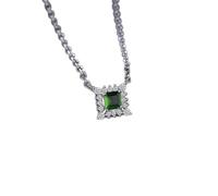 JZWCHQ Square Natural Chrome Diopside 925 Sterling Silver Pendant Necklace for Women Gemstone Jewelry Birthday Gift