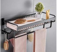 JZWCHQ Towel Rack，Wall-Mounted Towel Rack Space Aluminum, Thick Double Pole Double Layer Bathroom Kitchen Multi-Function Rack Black/50 cm