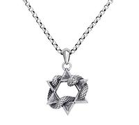 JZWCHQ Vintage Solid 925 Sterling Silver Hexagram Star of David Snake Pendant Necklace for Men Women 60cm Chain