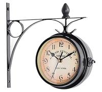 JZWCHQ Wall Clock Double Sided Wall Clock Outdoor Retro Clock with Crystal Glass Mirror Rotated 360 Degree Station Clock for Garden Decor Wall Clock Outdoor