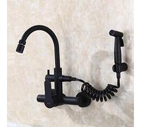 JZWCHQ Wall Mount Kitchen faucets, Spray, Double-Hole, Black, 304 Stainless Steel, Sink, Sink, Laundry Pool, Wall-Mounted,hot Water Faucet-Big Bend(Seven-Character Tube)