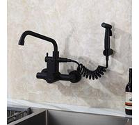 JZWCHQ Wall Mount Kitchen faucets, Spray Gun, Double-Hole, Black, 304 Stainless Steel, Sink, Sink, Laundry Pool, Wall-Mounted,hot Water Faucet-Seven-Word Tube Swinging Mouth Beauty Comes