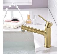 JZWCHQ WaterCountertop Kitchen Faucet Copper Pull-Out Faucet Hot and Cold Washbasin Above Counter Basin Faucet Water on The Wash Head(Df)