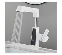 JZWCHQ White Smart Bathroom Basin Faucet with Display Pull Out Sink Faucet Hot and Cold Water Mixer Deck Installation Electronic Tap,Easy Install