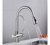 JZWCHQ Widespread Faucets, 3 Way Purifier Kitchen Faucet Pull Out Dual Handle High Arc Drinking Water Filter Sink Faucet 360 Swivel Filtered Crane for Kitchen Deck Mounted,Chrome(Chrome B)