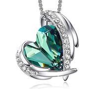 JZWCHQ Women Gold Necklace Pendant Decorated With Crystals Red Heart Necklace Rose Gold Jewelry Valentines Gift White-Green