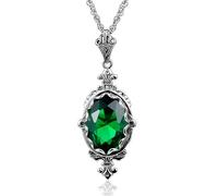 JZWCHQ Women Pendant Emerald Stone Solid 925 Sterling Silver Crystal Bridesmaid Pendant Necklace Bridal Wedding Jewelry