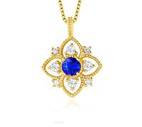 JZWCHQ Women Real Silver 925 Necklace Jewelry Yellow Gold Color With Round Shape Sapphire Gemstone Zircon Wedding Party
