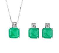 JZWCHQ Women's 100% 925 Sterling Silver 12 * 12mm Emerald Gemstone Necklace Pendant Earrings Charms Wedding Jewelry Sets Gift