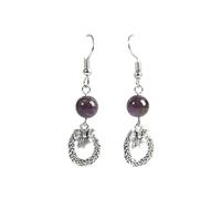 JZWCHQ Womens Natural Stone Earrings - Creative 6Mm Amethyst Round Bead Hollow Wreath Pendant,Fashion Handmade Natural Raw Gemstone Women Party Gift ui