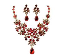 JZWCHQ Women's Wedding Pendant Rhinestone Set Cluster Statement Necklace Dangle Red Earrings Set for Brides, Bridesmaids, Wedding, Party or Prom