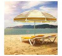 JZWJH Yellow And White Striped Garden Parasol, Camping Beach Terrace Umbrella, UV Protection Sunshade