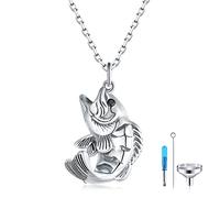 JZWUYAN Fish Cremation Urn Necklaces for Ashes - Fish Shaped Design Memorial Urn Necklace Keepsake Jewelry Gift Men Women Necklace, 19*14.9 mm, Sterling Silver, No Gemstone