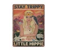 JZZANG Stay Trippy Little Hippie Tin Signs Trippy Hippie Poster Boho Style Retro Funny Metal Sign Vintage Poster Wall Art for Kitchen Garden Bathroom Farm Home Coffee Decor Tin Sign,12 x 16 inches