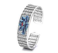 JZZZSFDXA Vintage Heart Sutra Cuff Bracelet, Silver Lotus Flower Design, Traditional Asian Style Opening Bangle