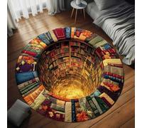 K,120*120,Christmas Decorations 3D Rug, Xmas Optical Illusion Rugs,Santa Claus Quilted Round Mat,Exquisite Non-Slip Rugs with Depth Pattern for Holiday Entryway Living Room Bedroom Christmas Decor