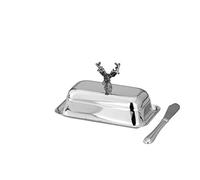 k/A Butter Dish with Stag Head Silver Serving Dish Butter Dish with Stag for 1/4 Pound Butter